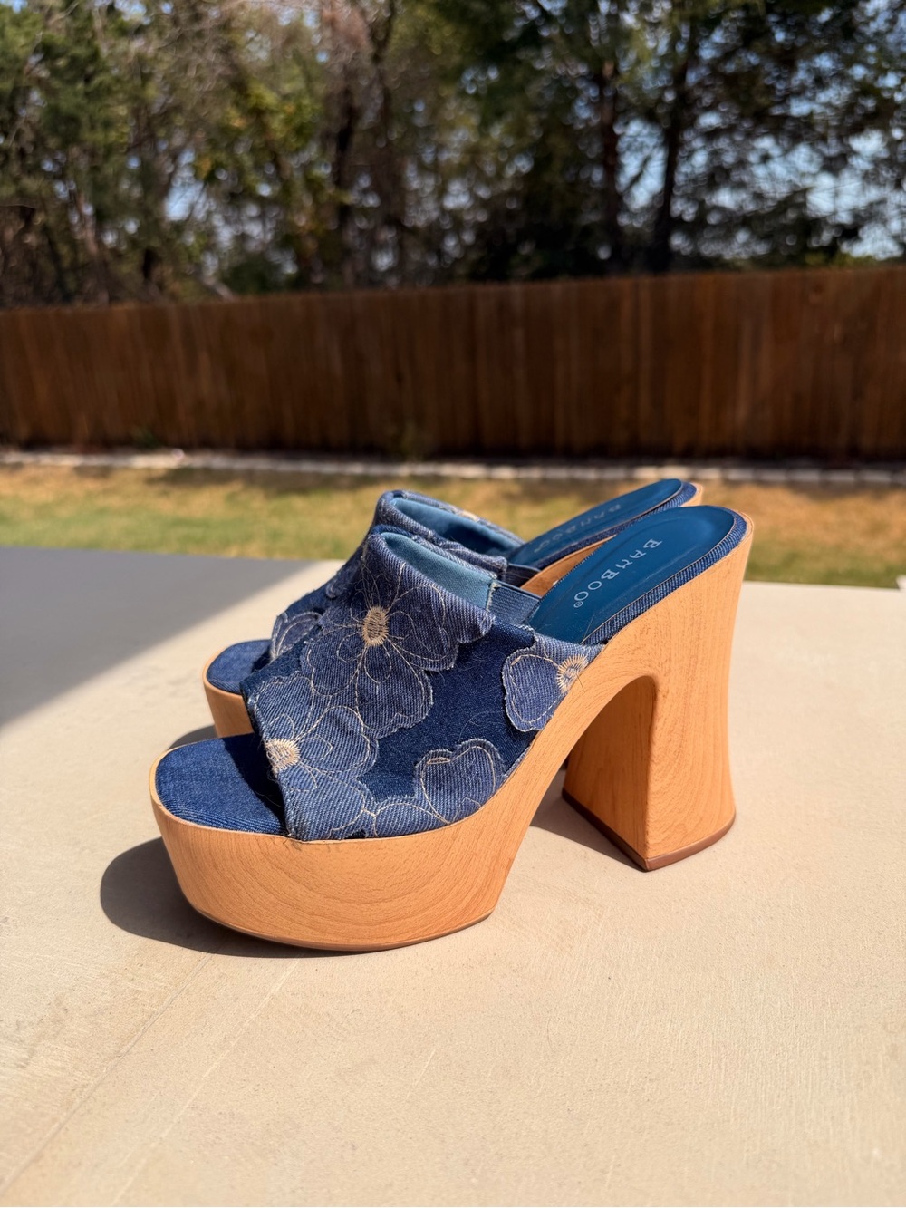 Platform Denim Floral Mules by Bamboo